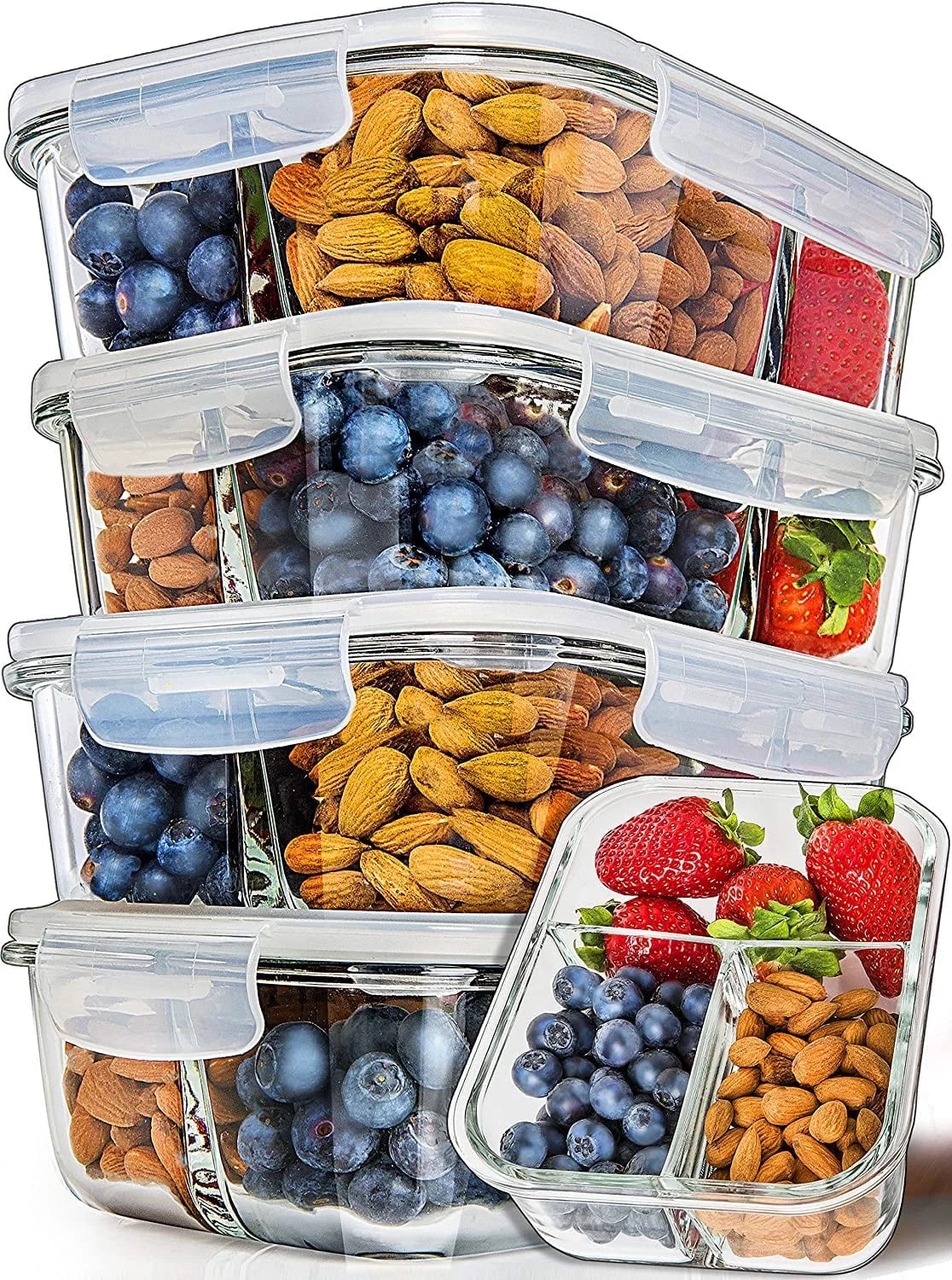 5 Pack Glass Meal Prep Containers with Lids (Multi-Compartment), 34 Oz